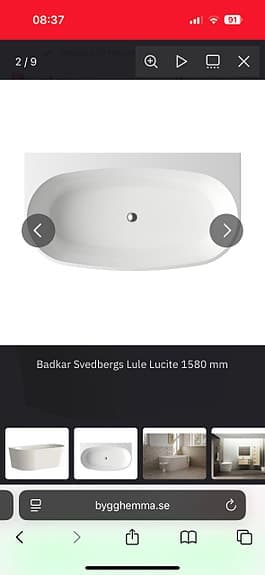 Svedbergs Lule Lucite fristående badkar 1580 mm vitt