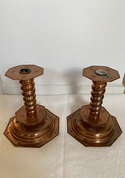 Ståtliga ljusstakar i koppar – Barockstil (21 cm), tidigt 1900-tal