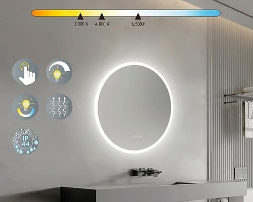 Badrumsspegel med belysning (dimbar, ändra färgtemperatur) och antifog