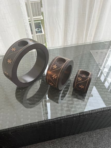 ljusstakar trä brun med mönster, 3-pack