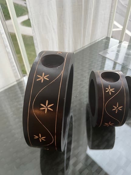 ljusstakar trä brun med mönster, 3-pack