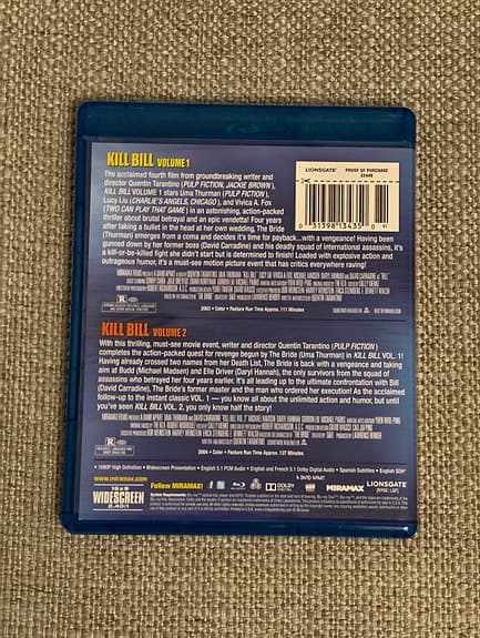 Kill Bill volume 1 + 2 (blu-ray film)