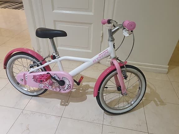 B'twin barncykel 16" vit/rosa