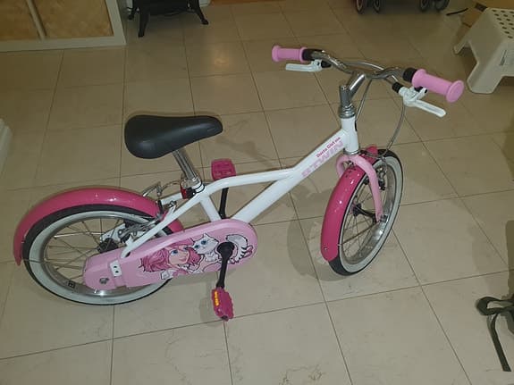 B'twin barncykel 16" vit/rosa