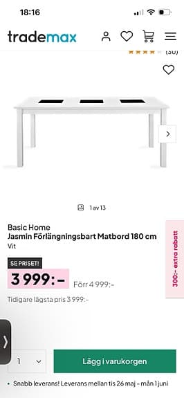 Jasmin matbord oöppnad/helt ny