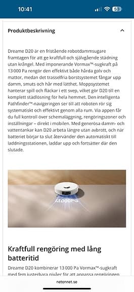 Dreame D20 robotdammsugare svart
