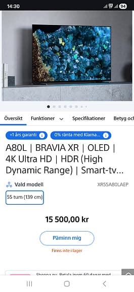 Sony Bravia XR A80L 55" OLED 4K Ultra HD Smart-TV