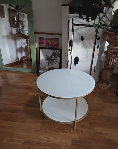 Soffbord glas/metall D 65 cm H 45 cm
