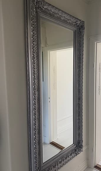 Stor antikspegel med dekorativ silverram – 195x90cm
