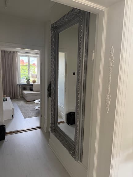Stor antikspegel med dekorativ silverram – 195x90cm