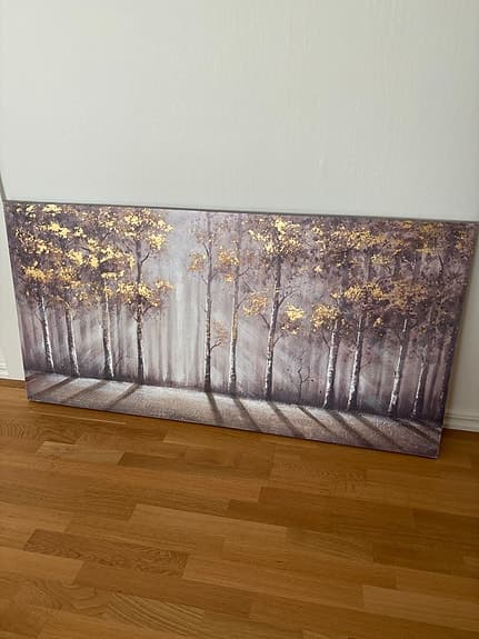 Tavla skogsmotiv med guldinslag 140x70cm