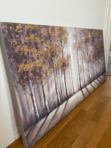 Tavla skogsmotiv med guldinslag 140x70cm