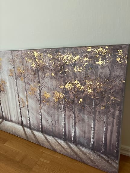 Tavla skogsmotiv med guldinslag 140x70cm