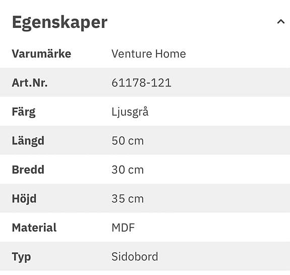 Nätt sidobord i ljusgrå betongfinish