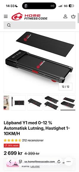 Löpband Y1 med lutning 0–12 %