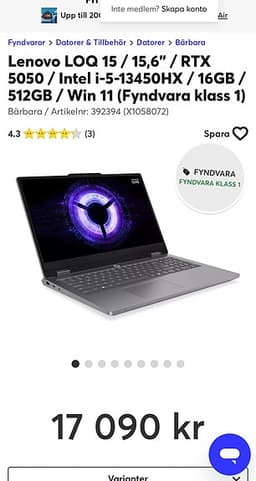 Ny Lenovo LOQ 15,6” bärbar dator med RTX 5050