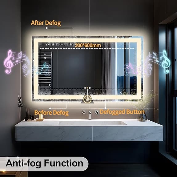 LED-badrumsspegel med belysning, 100x70 cm, spegel med belysning, bluetooth..