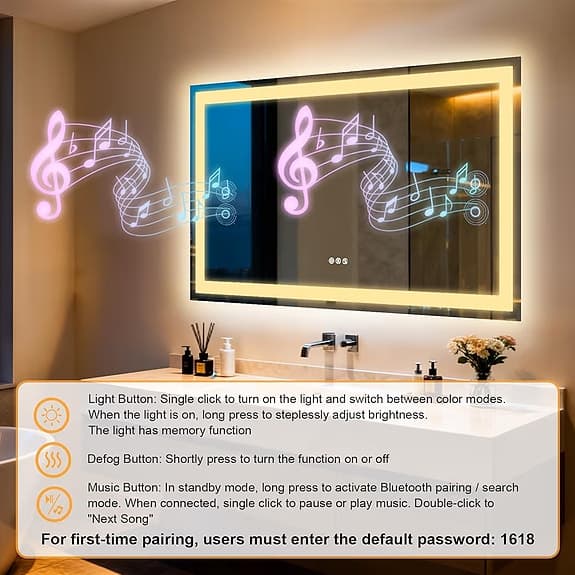 LED-badrumsspegel med belysning, 100x70 cm, spegel med belysning, bluetooth..