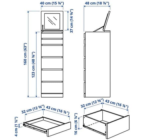 IKEA malm byrå med spegel