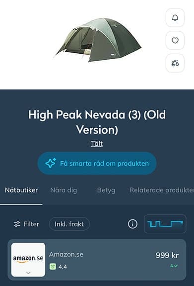 Nevada 3 tält med absid 120 cm högt. 3 alubågar med innertält och ett yttertält.
