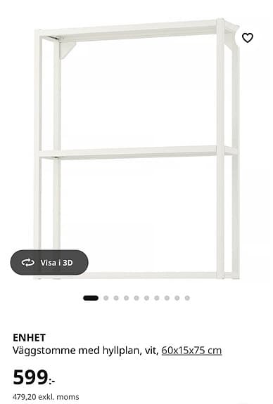 Ikea enhet Vit väggstomme med hyllplan