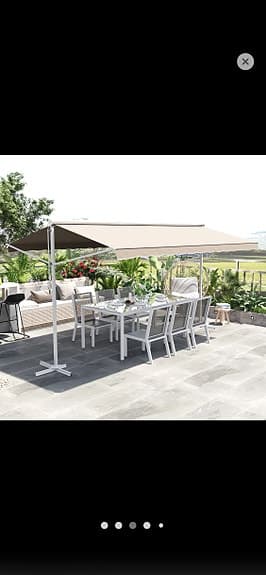 Beige fristående dubbel markis 4,5 x 3,4 m