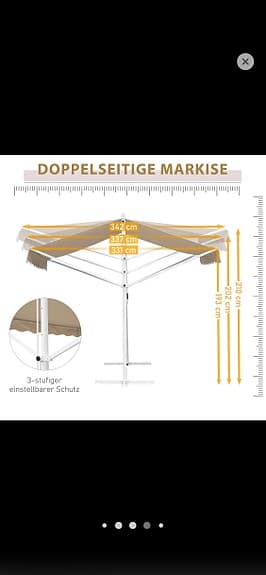 Beige fristående dubbel markis 4,5 x 3,4 m