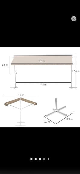 Beige fristående dubbel markis 4,5 x 3,4 m