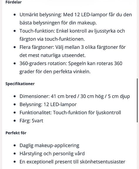 Havsö sminkspegel med LED-belysning svart