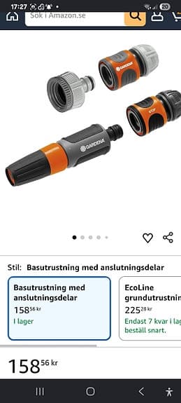 Gardena slangvagn med trädgårdsslang och munstycke