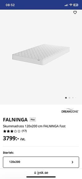Jysk Dreamzone FALNINGA skummadrass 120x200 vit