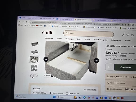 Bäddsoffa 3-sits med förvaring – Blå sammet