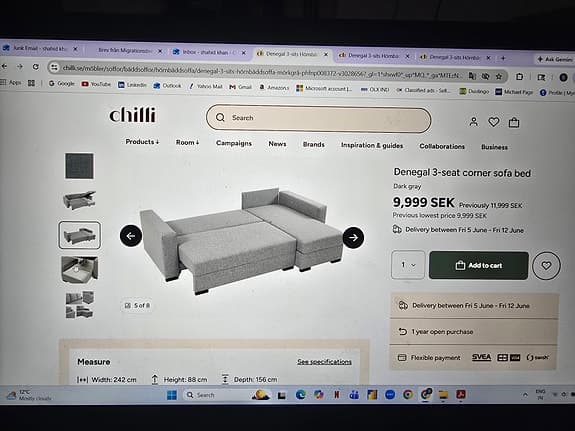 Bäddsoffa 3-sits med förvaring – Blå sammet