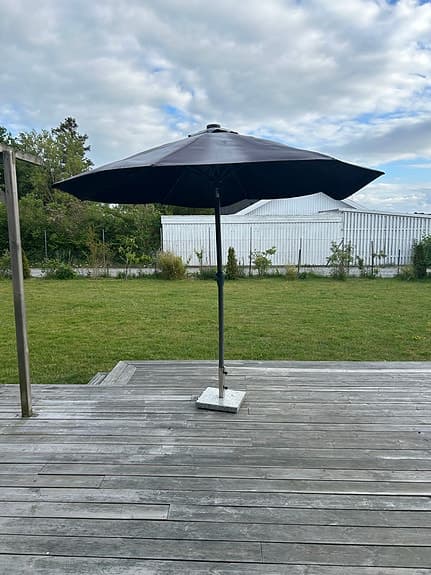 Svart parasoll till altan/trädgård