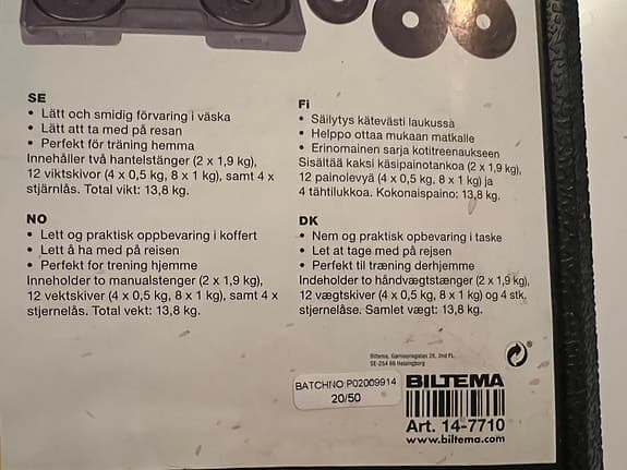 Biltema hantelset 13,8 kg med förvaringsväska