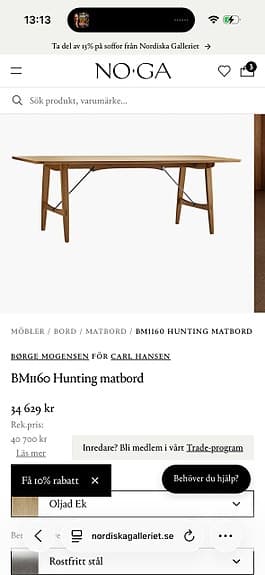 Carl Hansen BM1160 Hunting Table i trä av Børge Mogensen