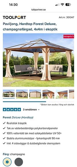 Forest Deluxe paviljong med tak och gardiner