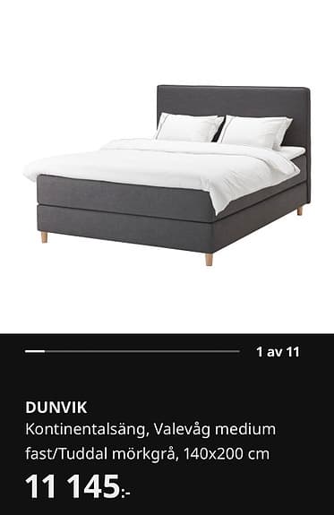 IKEA DUNVIK kontinentalsäng 140x200 grå