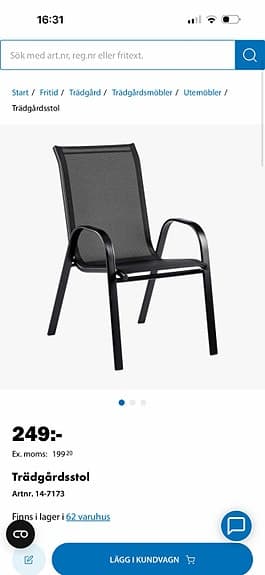 Svarta trädgårdsstolar i stål med dynor