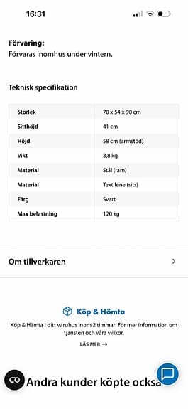 Svarta trädgårdsstolar i stål med dynor