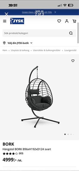 Hängstol äggformad med stativ svart