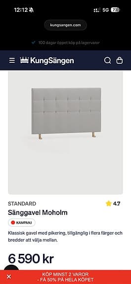 KungSängen Sänggavel Moholm 180cm
