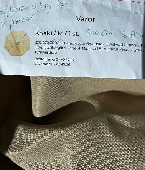 Khaki parasolltyg 300 cm för 6-armar