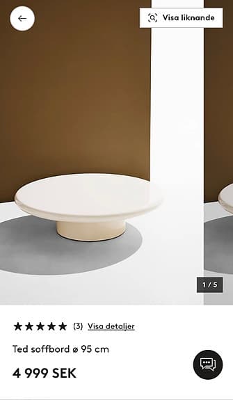 NYTT Runt lågt Soffbord pastill - Ted 95 cm glansigt beige vit rund