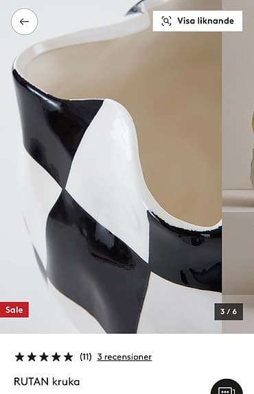 RUTAN Kruka rutig porslin svart vit stor keramik schackmönster