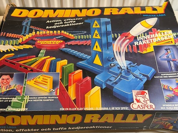 Domino Rally Deluxe Låda Casper 1992 – vintage kedjereaktionsspel