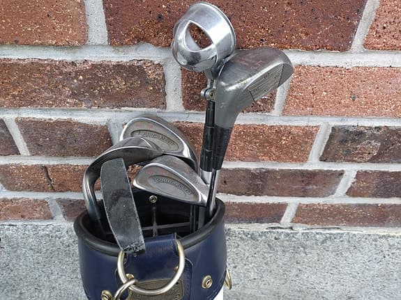MacGregor Golfbag med klubbor och vagn blå/vit