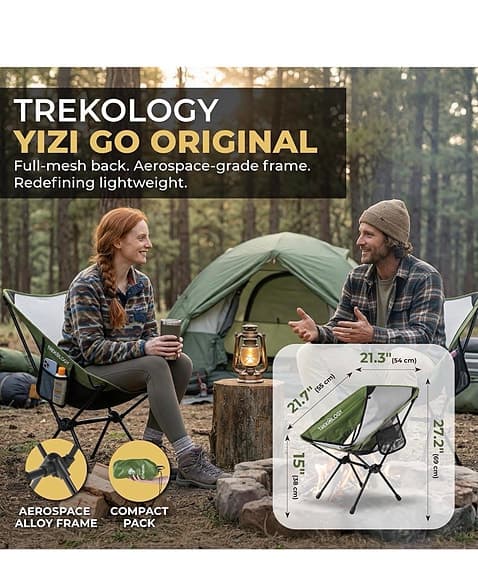 Ultralätt grön campingstol (0,9 kg) – Perfekt för vandring & strand!