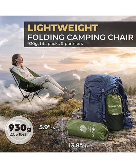 Ultralätt grön campingstol (0,9 kg) – Perfekt för vandring & strand!