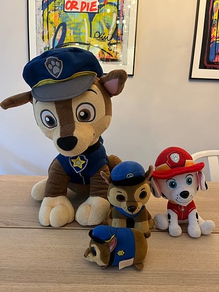 Paw Patrol gosedjur, 4st Chase och Marshall i olika storlekar